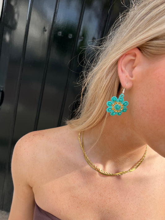 Blue & Gold Flower Earring
